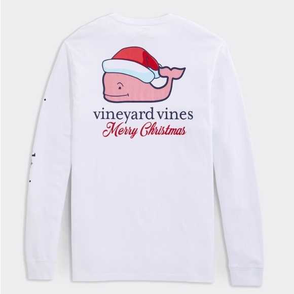 Vineyard Vines Santa Whale Christmas Long-Sleeve Pocket Tee Unisex Size Large - Picture 1 of 8